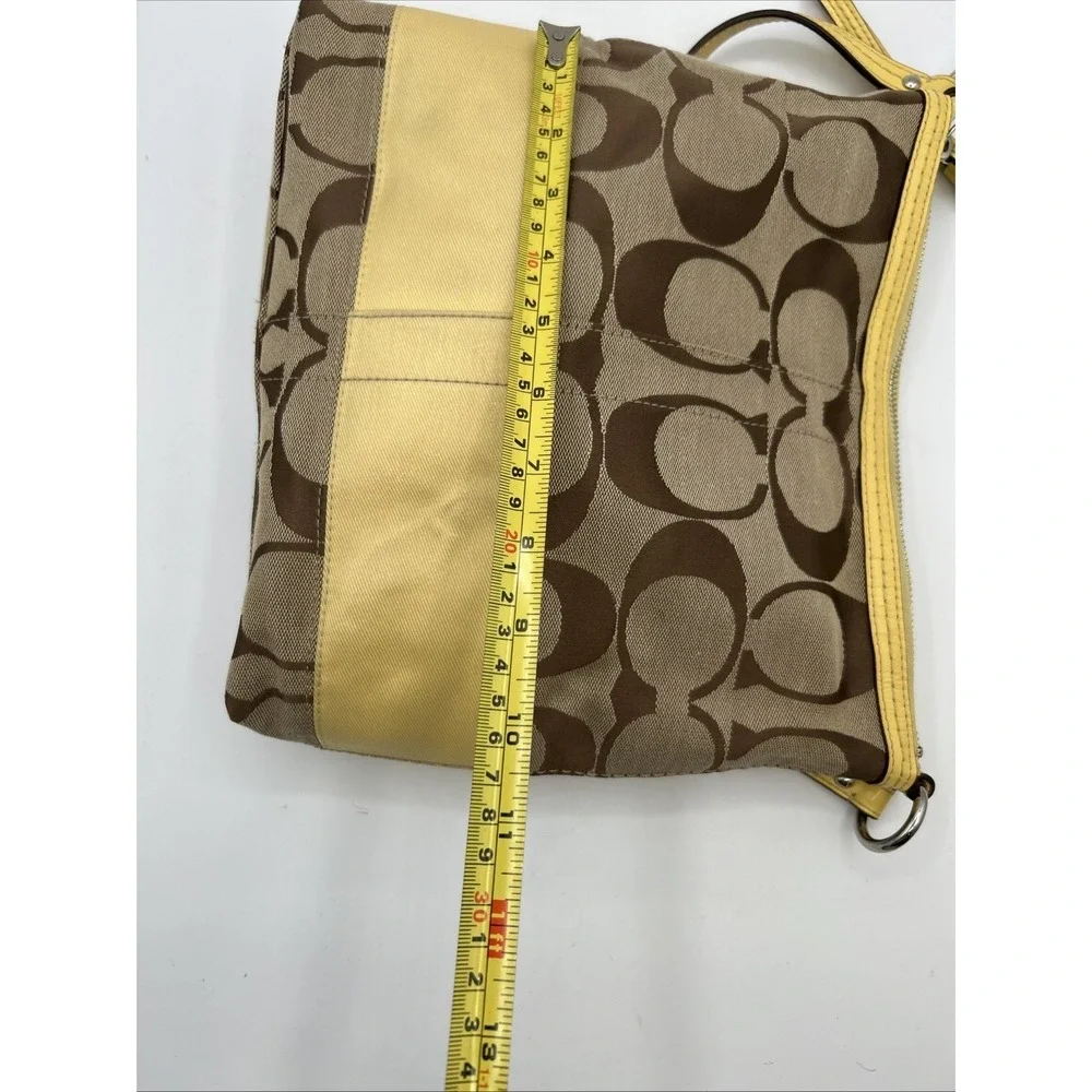 COACH Signature Khaki Canvas Logo CC Yellow Stripe Crossbody Bag  Y2K #F13674
